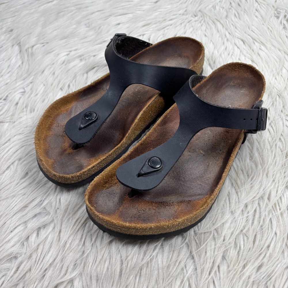 Birkenstock Women'sβ 40 Black Birko-Flor Gizeh Sandals Faux Leather